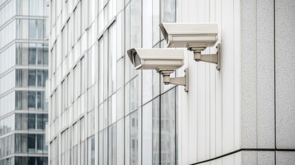 Surveillance cameras on modern building reflect society's approach to privacy and security in urban areas