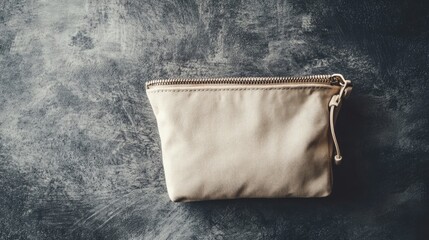 Naklejka premium A travel-sized cosmetic bag with minimalist design, placed over a sleek gray background