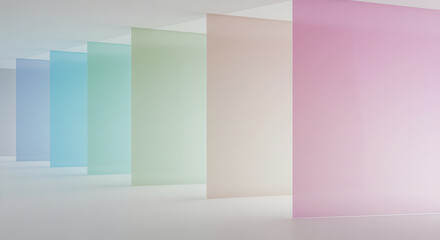 Minimalist frosted glass panels with soft pastel gradients.