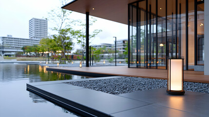 Illuminated Lanterns and Modern Architecture at Night