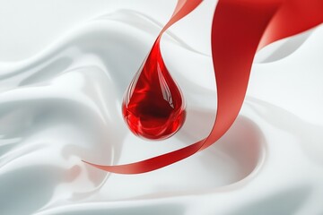 Fototapeta premium Drop of blood and red ribbon for World Hemophilia Day or Blood Donor Day