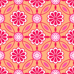 Floral Pattern Fabric: Pink and White Flower Design, 
Pink and White Flower Repeat Pattern Textile, Bright Floral Design: Pink, White, and Orange Fabric, Modern Floral Pattern: Pink and White Flowers 