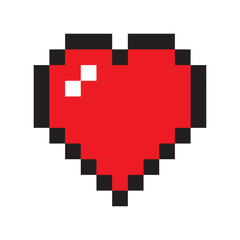 Obraz premium Red pixel heart. Retro love sign. Game style icon. Vector graphic shape.