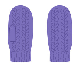 Knitted Igloo One-Fingered Mitten Gloves purple cartoon Fashion hand accessory clothing technical illustration garment. Vector for Men, women, unisex style flat template CAD mockup on white background