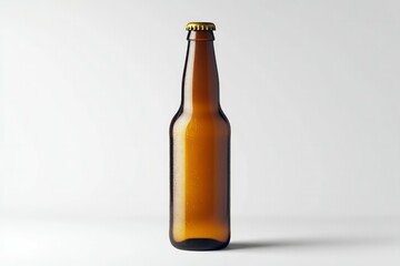 Brown glass bottle on white background. AI generated