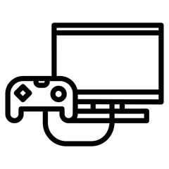 PC gaming setup with monitor and controller outline icon