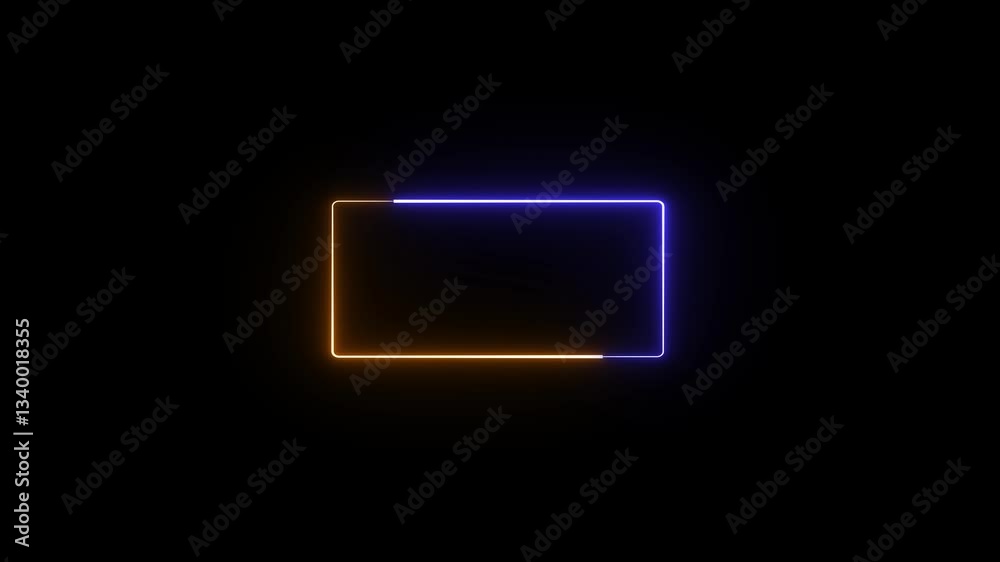 Poster glowing rectangular or border frame. neon lights motion loop with square and circular shapes creatin