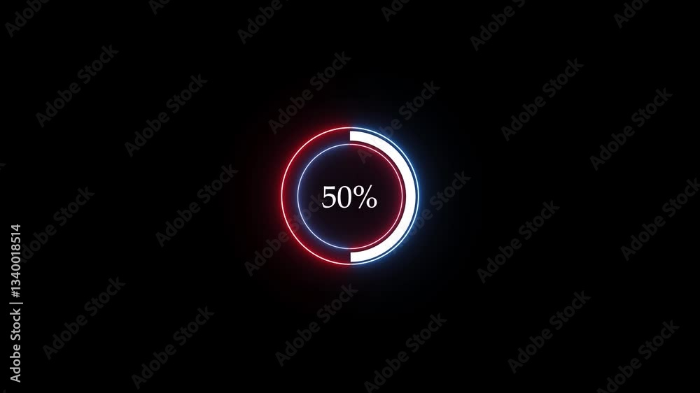 Poster glowing neon loading screen with countdown and percentage progress from 0 to 100, featuring a hi-tec