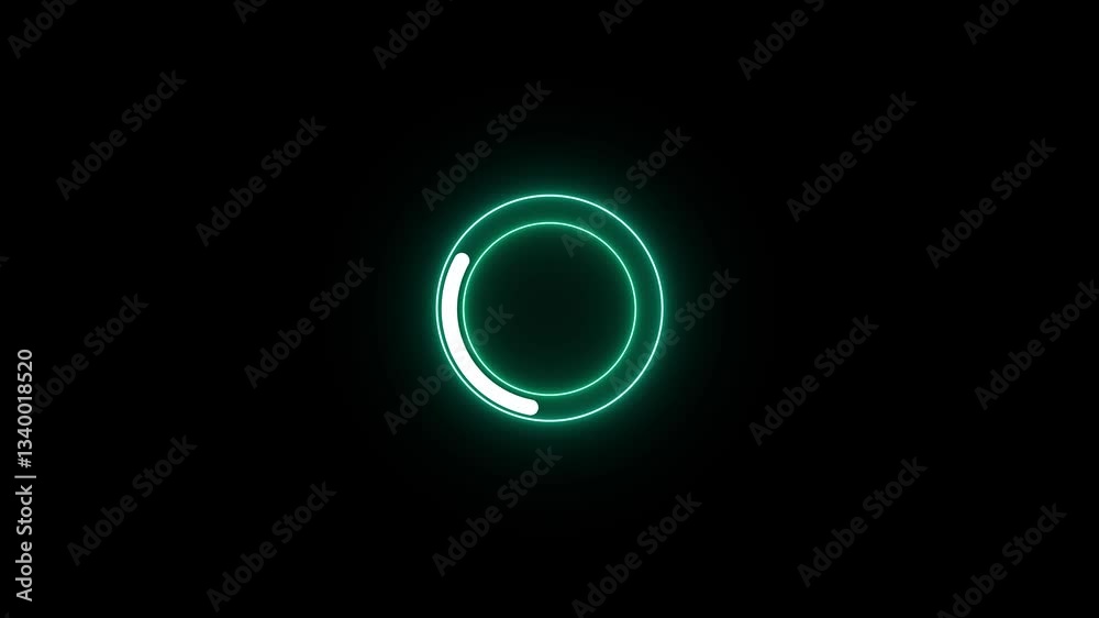 Poster glowing neon green circle animation on a black background. seamless loop circle loading icon with sm
