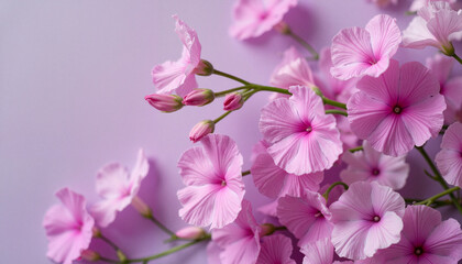 Obraz premium Delicate pink flowers blooming against a soft purple background 