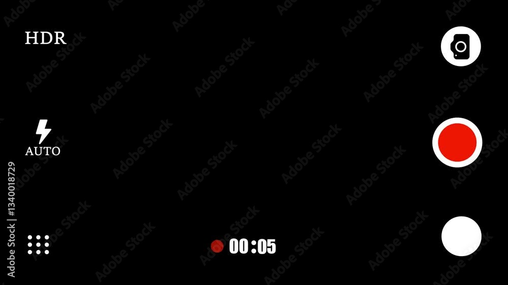Poster recording icon with horizontal screen smart phone camera, screen recording video animation on a blac