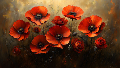 Elegant Red Poppy Oil Painting on Textured Canvas &ndash; Floral Art