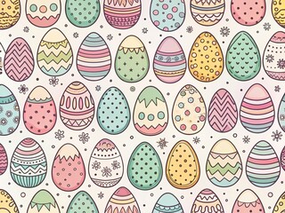Cute Hand-Drawn Easter Egg Pattern: Minimalist Horizontal Wallpaper Design