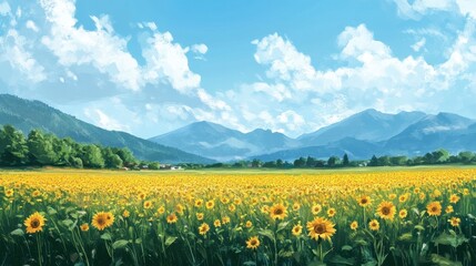 Fototapeta premium Sunflower Field and Blue Sky