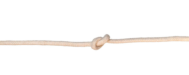 Natural cotton rope tied with a knot isolated cutout on transparent