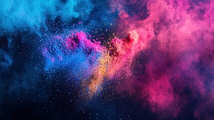 Sophisticated banner with an abstract interpretation of Holi powders floating in the air, vibrant and artistic, perfect for cultural events, festive designs, and seasonal illustrations.