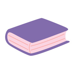 One closed purple book in cartoon style. Vector illustration isolated on light background