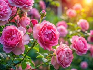 Delicate Pink Climbing Rose Close-Up, Spring Garden Bloom, English Rosa