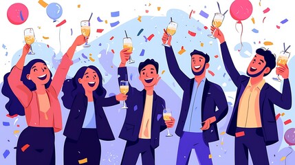 Co-workers celebrating the success a company milestone with speeches and drinks