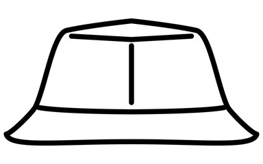 衣料品、バケツハットのシンプルな白黒の線画アイコン