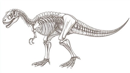 Detailed line drawing of a dinosaur's skeletal structure for educational purposes