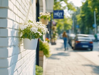 White Flowers Urban Building Exterior