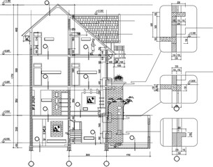 vector sketch illustration of architectural design of a modern minimalist multi-storey house with scale size