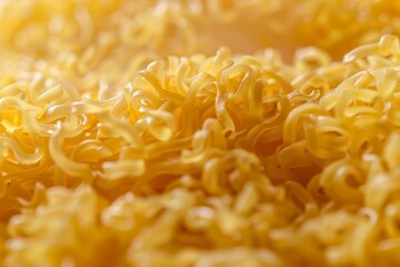 Photo of Yellow chinese instant noodles for ramen. Image illustrated food for advertisement