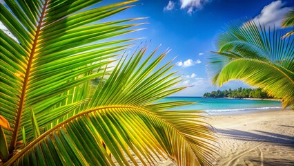 Fototapeta premium Dominican Republic Palm Trees Beach Macro Photography: Tropical Vacation Paradise