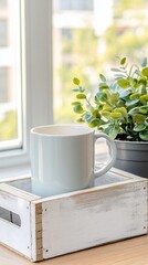 White Mug Plant Window Cozy Home Decor
