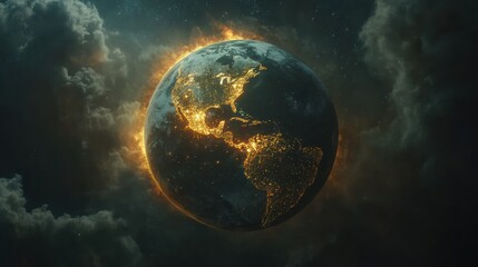 Obraz premium Fiery Earth: A Burning Planet in Space