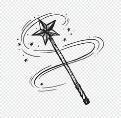 Hand Drawn magic wand doodle. Sketch style icon.Isolated on transparent background. © halimqdn
