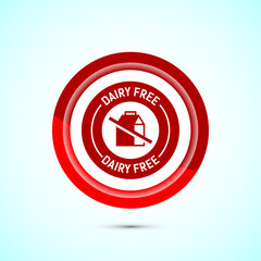 Dairy free icon design illustration, Dairy free badge label, Healthy food concept, Red color button design
