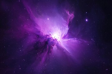 Obraz premium A stunning cosmic scene featuring a vibrant purple galaxy with twinkling stars and a colorful nebula, creating a breathtaking night sky perfect for space and astronomy themes. .