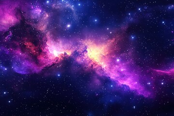 Naklejka premium A stunning cosmic scene featuring a vibrant purple galaxy with twinkling stars and a colorful nebula, creating a breathtaking night sky perfect for space and astronomy themes. .