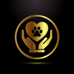 Pet friendly icon design illustration, Animal friendly label, badge, sign, symbol in gold color style