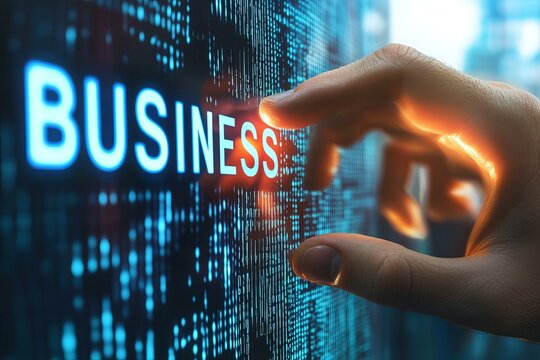 hand of businessman touching business digital display
