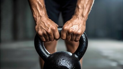high-intensity interval training strength intervals concept Hands gripping a kettlebell, showcasing strength and determination in a fitness setting.