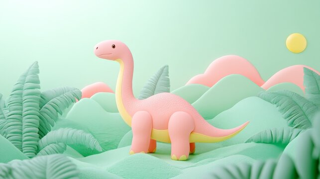 Space Pastel Pink Scene Tiny Neck Green Baby Dicraeosaurus
