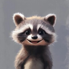 Obraz premium A digital illustration depicting a close-up portrait of a cartoon raccoon. The style is painterly, with soft blending and visible brushstrokes suggesting a digital painting technique. The raccoon is