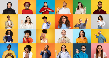 A vibrant collection of diverse individuals showcases joy and positivity. Different backgrounds come together, sharing smiles and cheerful expressions in a lively setting.