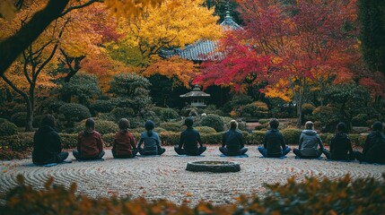 Autumn meditation circle in Japanese garden