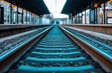 Train Tracks Extending to Horizon: Journey, Travel, Railway, Transportation, Railroad, Tracks, Destination, Adventure, Perspective, Journey's End