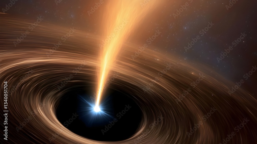 Poster a captivating depiction of a massive enigmatic black hole exerting its powerful gravitational force 
