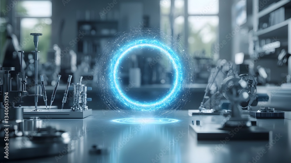 Aufkleber A captivating image depicting a glowing enigmatic portal surrounded by an array of sophisticated scientific equipment and instrumentation