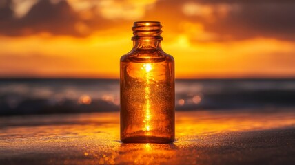 Amber Bottle Sunset Beach Seascape