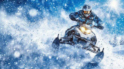 Snowmobiler speeds through blizzard