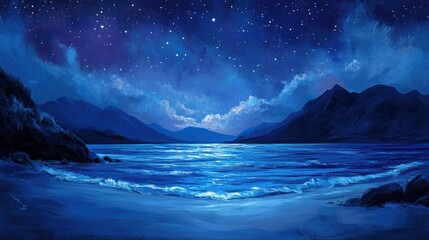 Fototapeta premium Night beach scene under starry sky