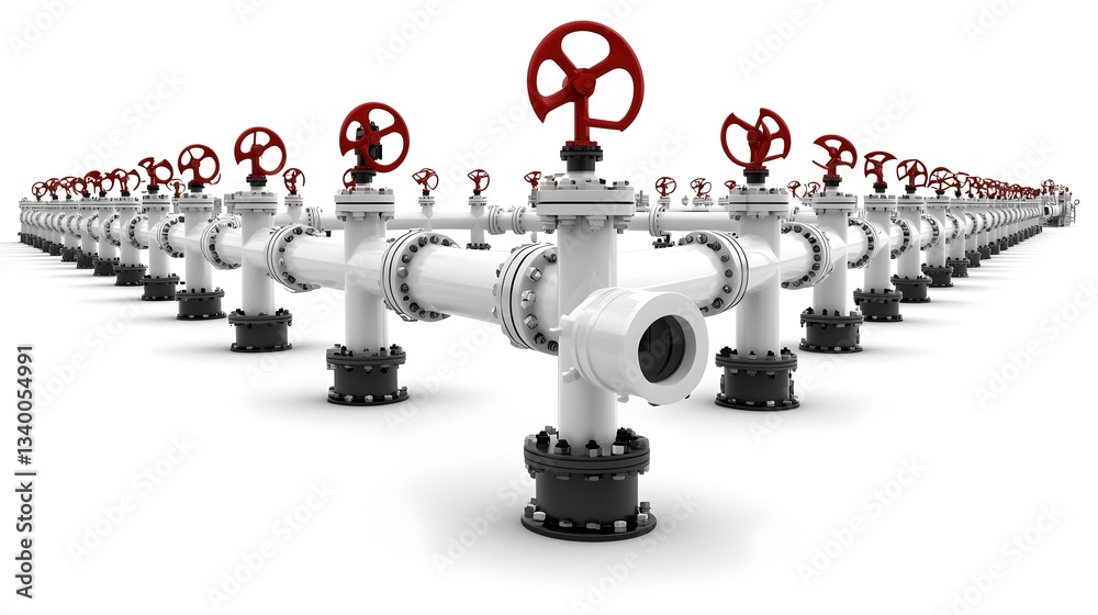 Poster A complex network of interconnected high temperature pipelines featuring numerous control valves and flow management equipment for the efficient transportation and distribution of energy resources