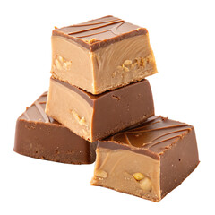 Milk Chocolate Fudge with Caramel and Nuts, Isolated on Transparent Background